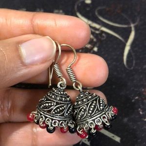 Indian Oxidized Silver Jhumka Earrings